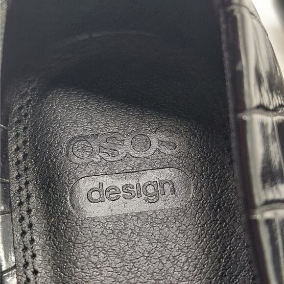 ASOS Design Croc Embossed Block Heel Pumps Women's 10 Black Pointed Toe Chic - Picture 9 of 11